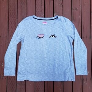 Kate Spade Winking Eye Brushed Knit Gray Long Sleeve Shirt Top Lounge Comfy - L